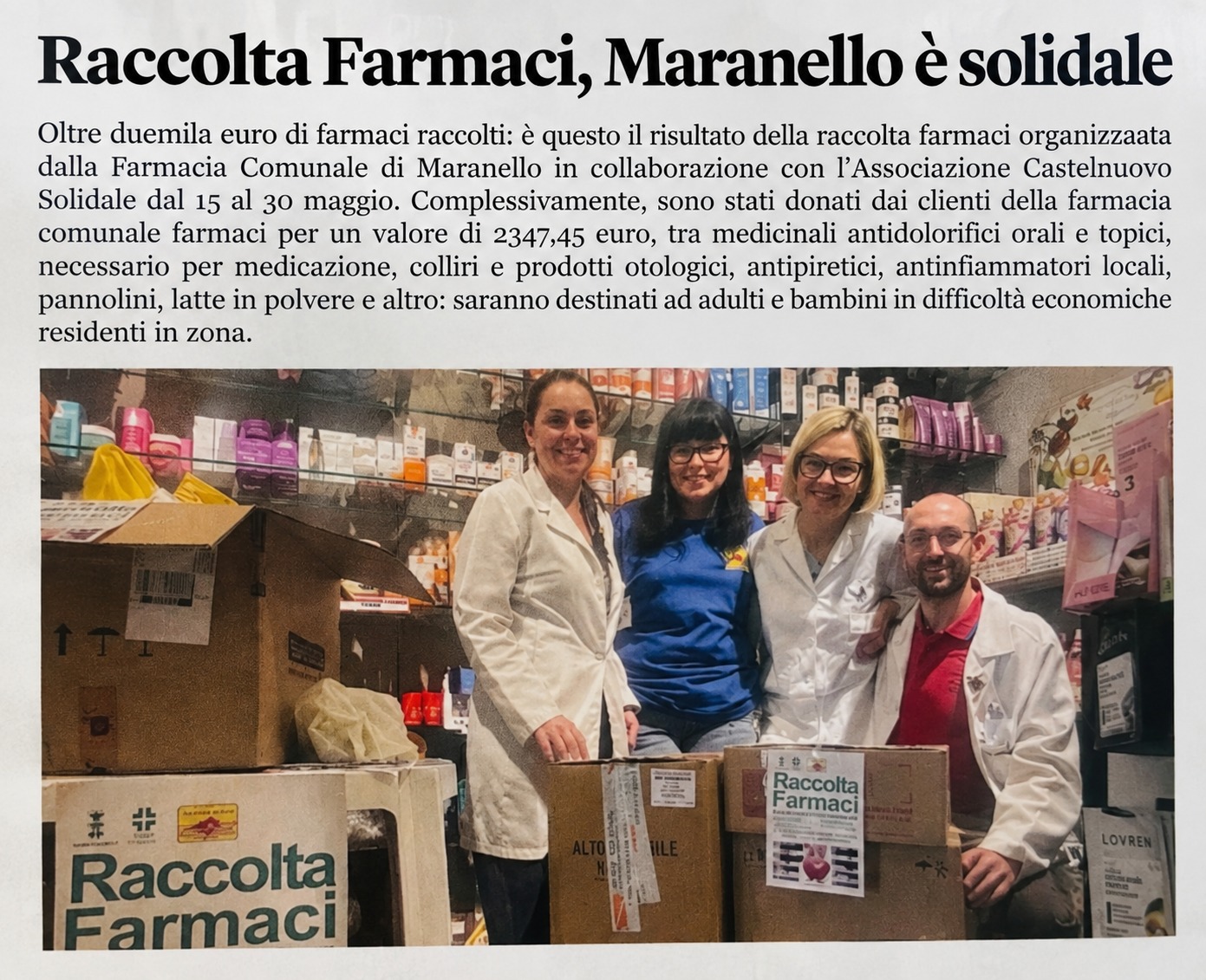 Raccolta farmaci con i volontari di Castelnuovo Solidale